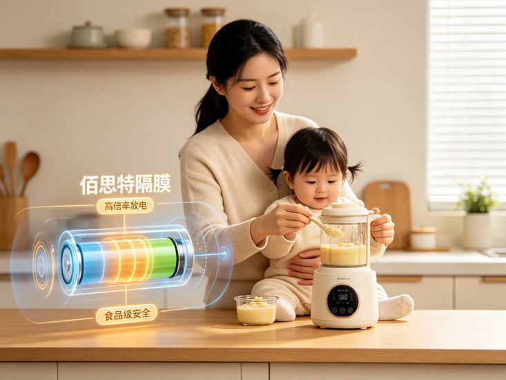 佰思特隔膜助力便携辅食机:高倍率放电与食品级安全双突破